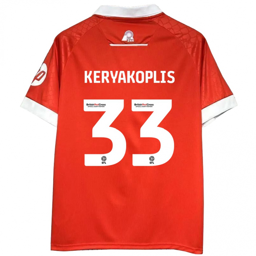 Gyermek Labdarúgás Hannah Keryakoplis #33 Piros Fehér Hazai Jersey 2024/25 Mez Póló Ing