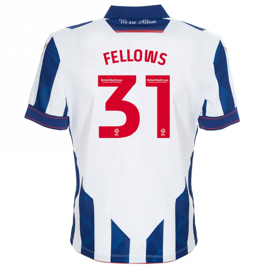 Gyermek Labdarúgás Tom Fellows #31 Fehér Sötétkék Hazai Jersey 2024/25 Mez Póló Ing