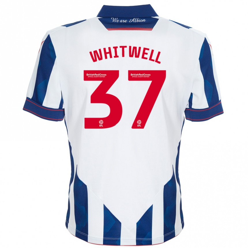 Gyermek Labdarúgás Harry Whitwell #37 Fehér Sötétkék Hazai Jersey 2024/25 Mez Póló Ing