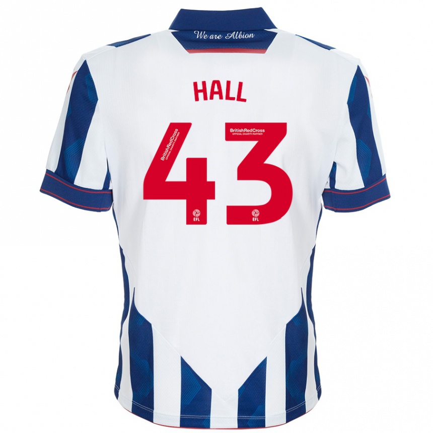 Gyermek Labdarúgás Reece Hall #43 Fehér Sötétkék Hazai Jersey 2024/25 Mez Póló Ing