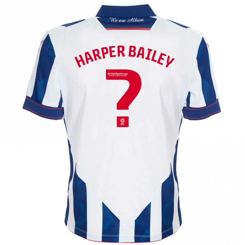 Gyermek Labdarúgás Aaron Harper-Bailey #0 Fehér Sötétkék Hazai Jersey 2024/25 Mez Póló Ing