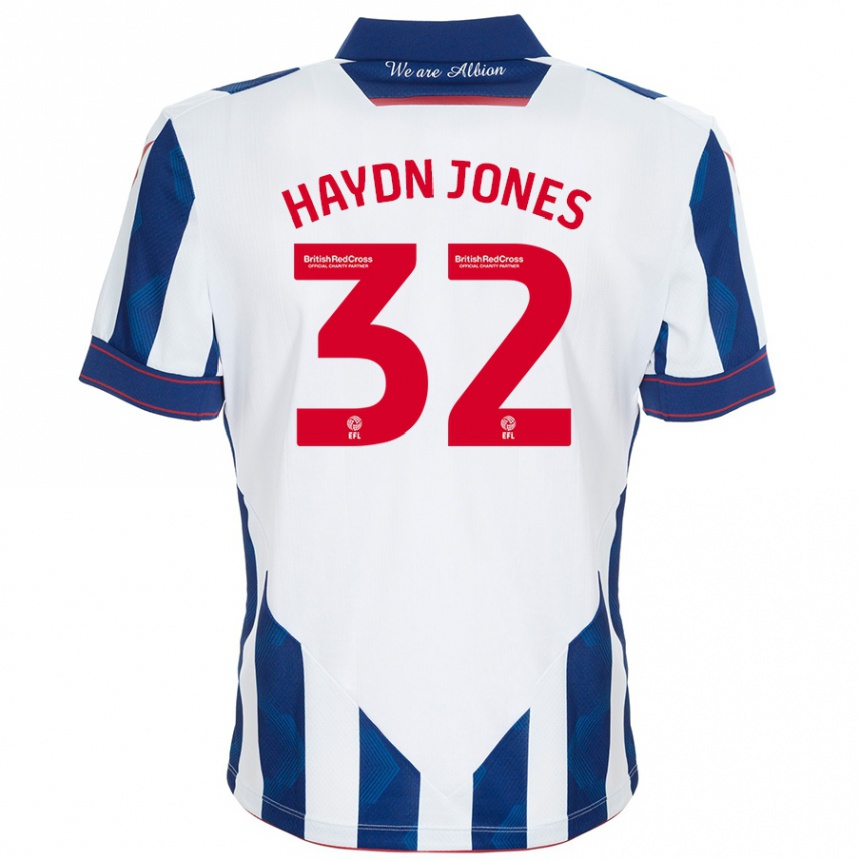 Gyermek Labdarúgás Mackenzie Haydn-Jones #32 Fehér Sötétkék Hazai Jersey 2024/25 Mez Póló Ing