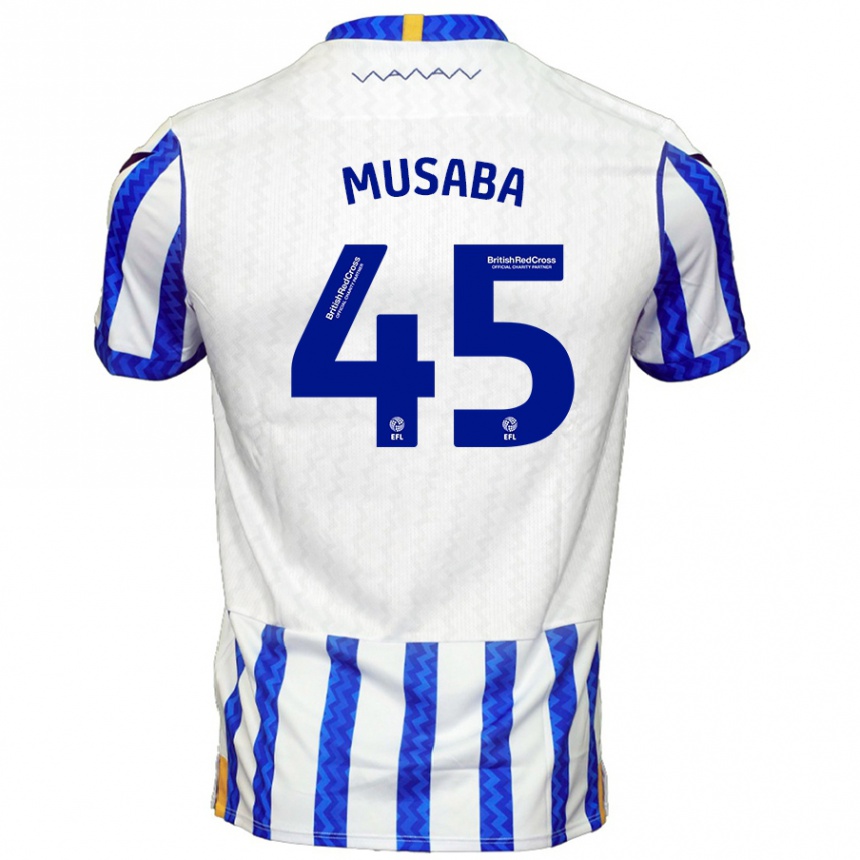 Gyermek Labdarúgás Anthony Musaba #45 Kék Fehér Hazai Jersey 2024/25 Mez Póló Ing