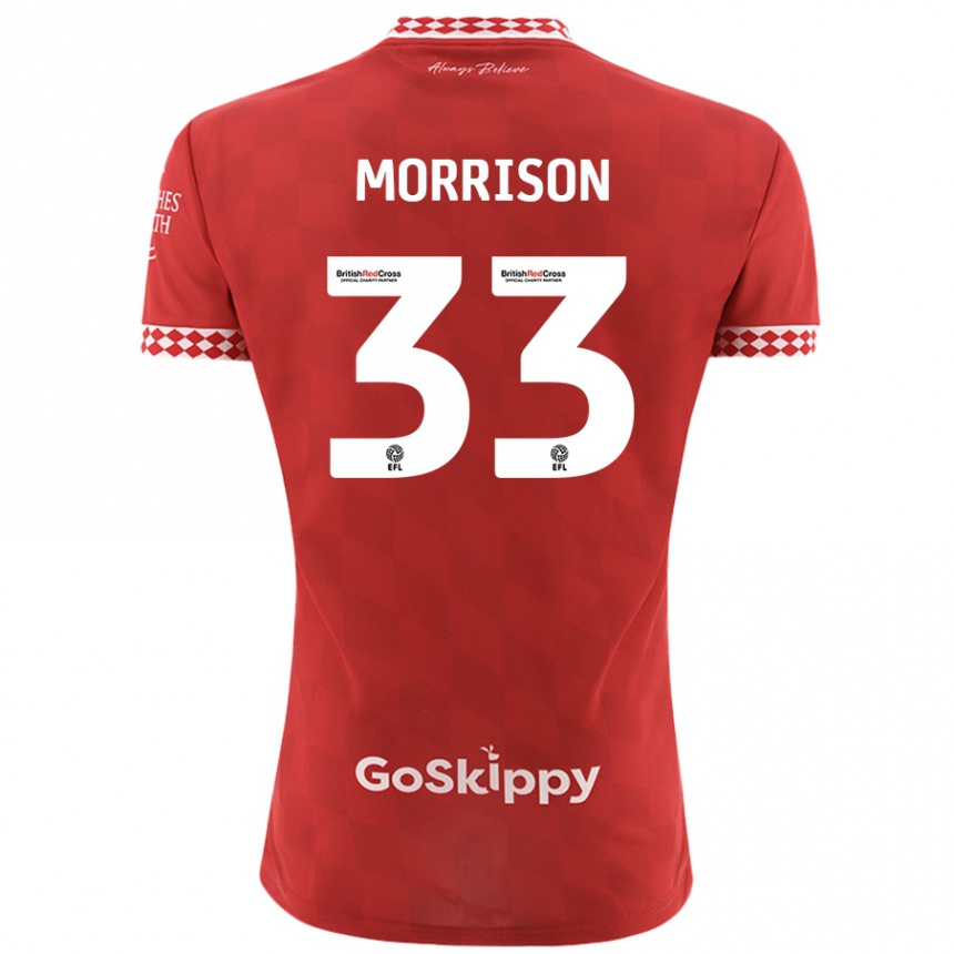 Gyermek Labdarúgás Elijah Morrison #33 Piros Hazai Jersey 2024/25 Mez Póló Ing