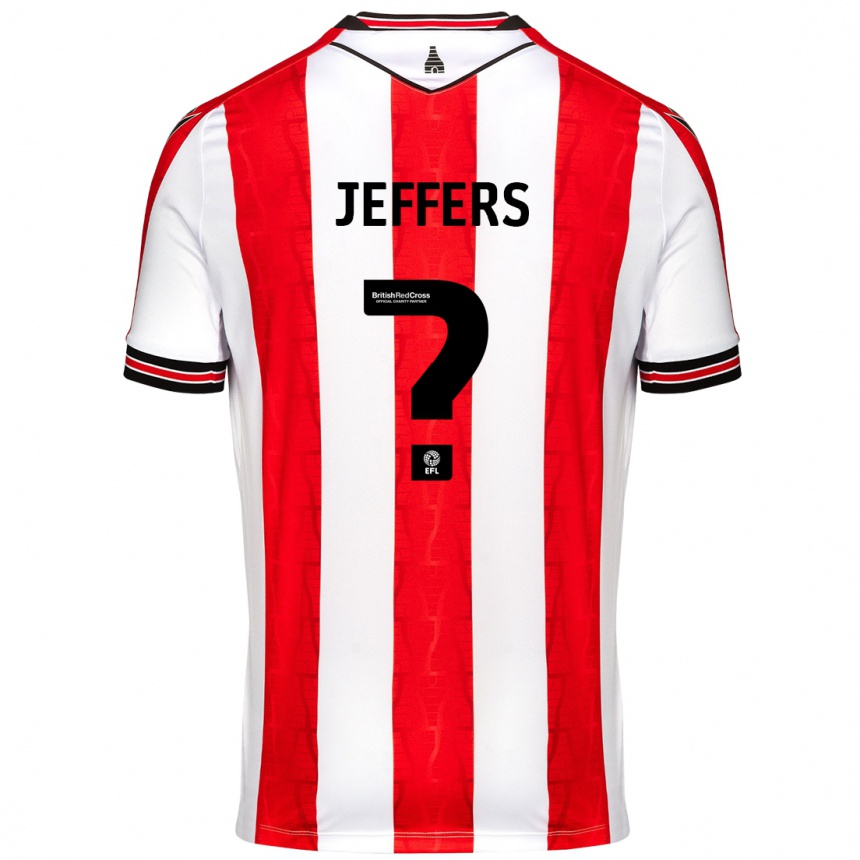 Gyermek Labdarúgás Keke Jeffers #0 Piros Fehér Hazai Jersey 2024/25 Mez Póló Ing