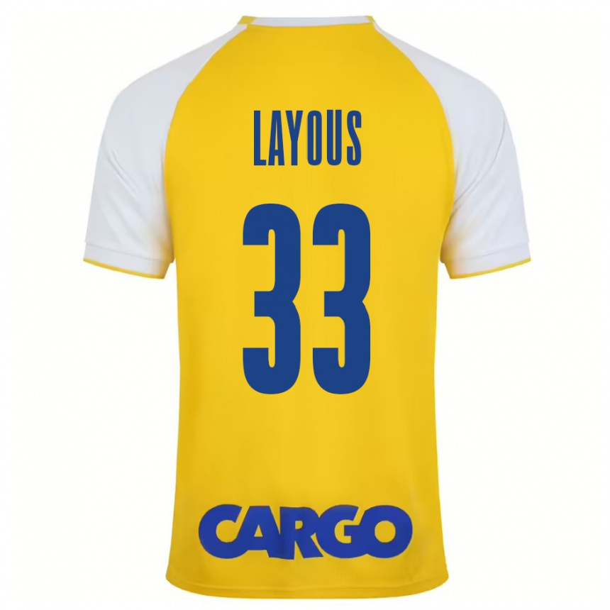 Gyermek Labdarúgás Hisham Layous #33 Sárga Fehér Hazai Jersey 2024/25 Mez Póló Ing