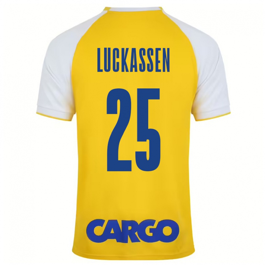 Gyermek Labdarúgás Derrick Luckassen #25 Sárga Fehér Hazai Jersey 2024/25 Mez Póló Ing