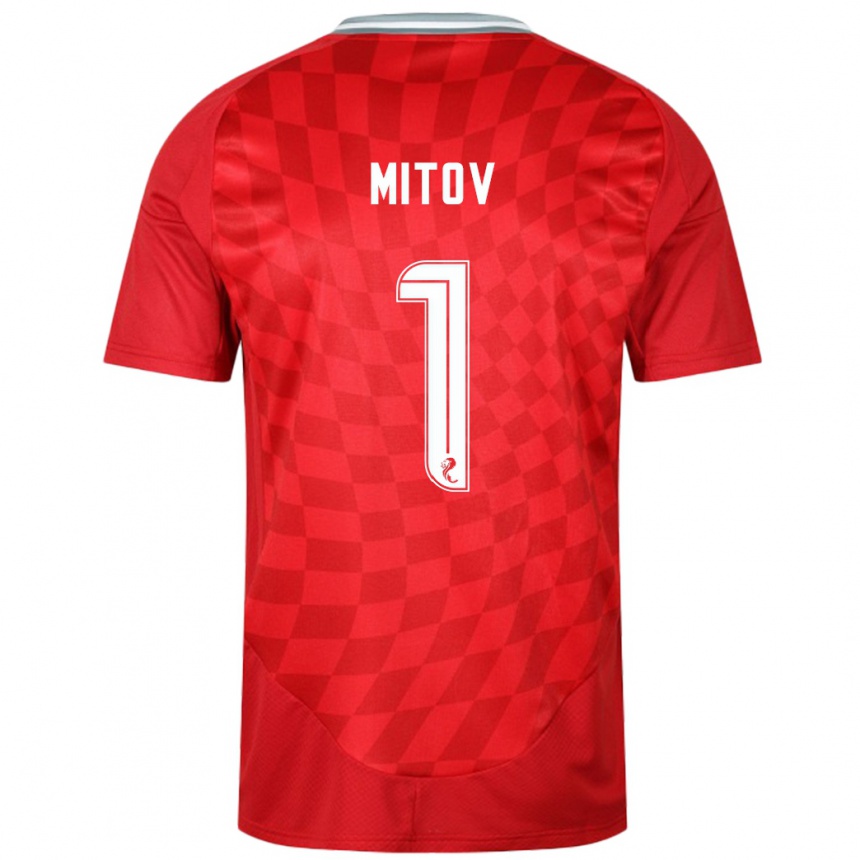 Gyermek Labdarúgás Dimitar Mitov #1 Piros Hazai Jersey 2024/25 Mez Póló Ing