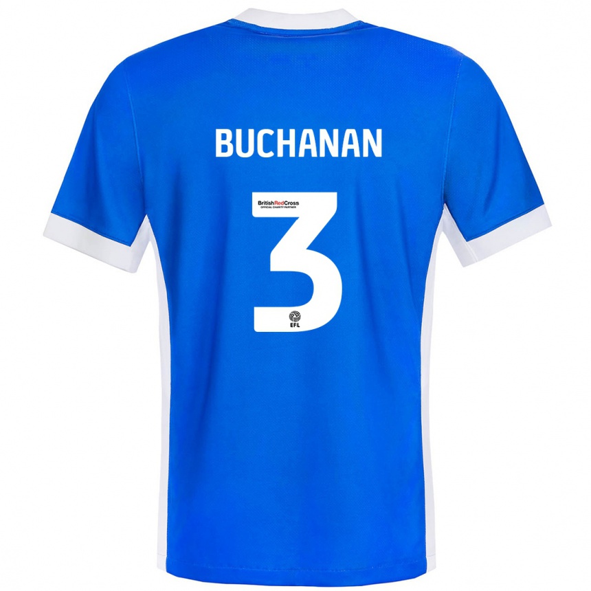 Gyermek Labdarúgás Lee Buchanan #3 Kék Fehér Hazai Jersey 2024/25 Mez Póló Ing