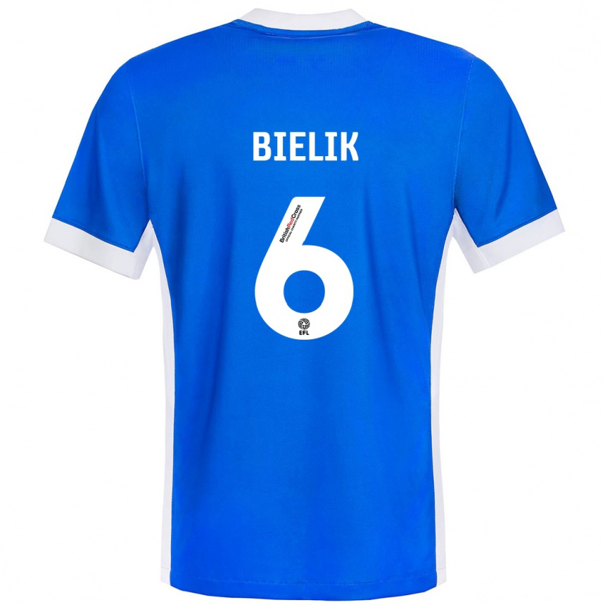 Gyermek Labdarúgás Krystian Bielik #6 Kék Fehér Hazai Jersey 2024/25 Mez Póló Ing