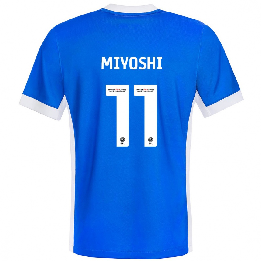 Gyermek Labdarúgás Koji Miyoshi #11 Kék Fehér Hazai Jersey 2024/25 Mez Póló Ing