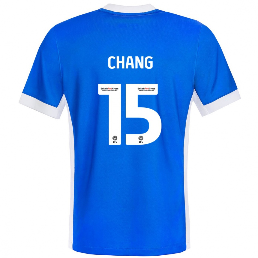 Gyermek Labdarúgás Alfie Chang #15 Kék Fehér Hazai Jersey 2024/25 Mez Póló Ing