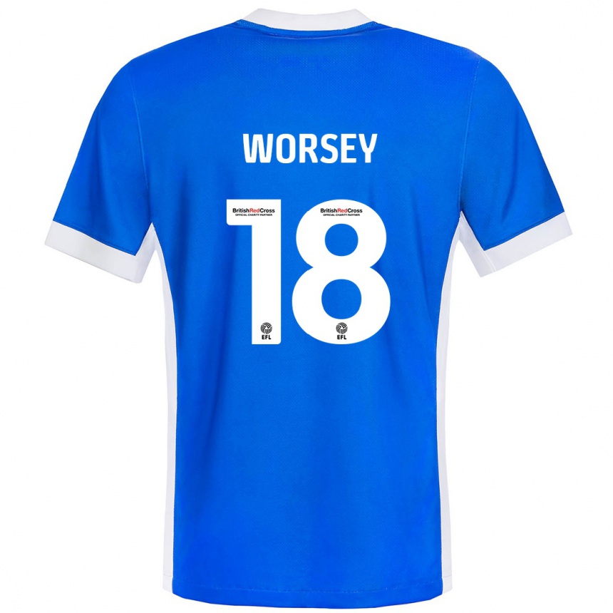 Gyermek Labdarúgás Louanne Worsey #18 Kék Fehér Hazai Jersey 2024/25 Mez Póló Ing