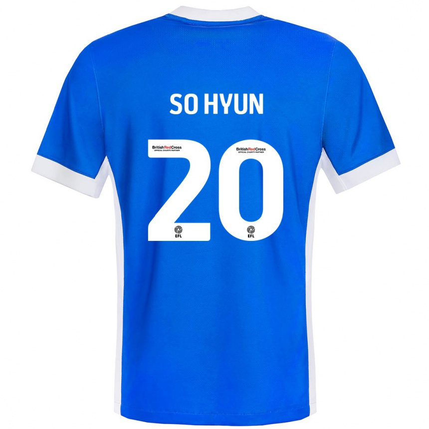 Gyermek Labdarúgás Cho So-Hyun #20 Kék Fehér Hazai Jersey 2024/25 Mez Póló Ing