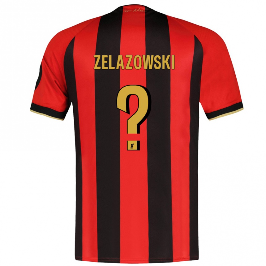 Gyermek Labdarúgás Bartosz Zelazowski #0 Piros Fekete Hazai Jersey 2024/25 Mez Póló Ing