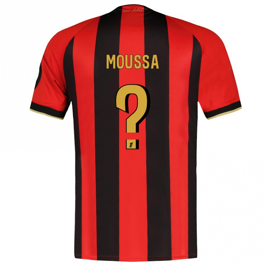 Gyermek Labdarúgás Mounir Moussa #0 Piros Fekete Hazai Jersey 2024/25 Mez Póló Ing