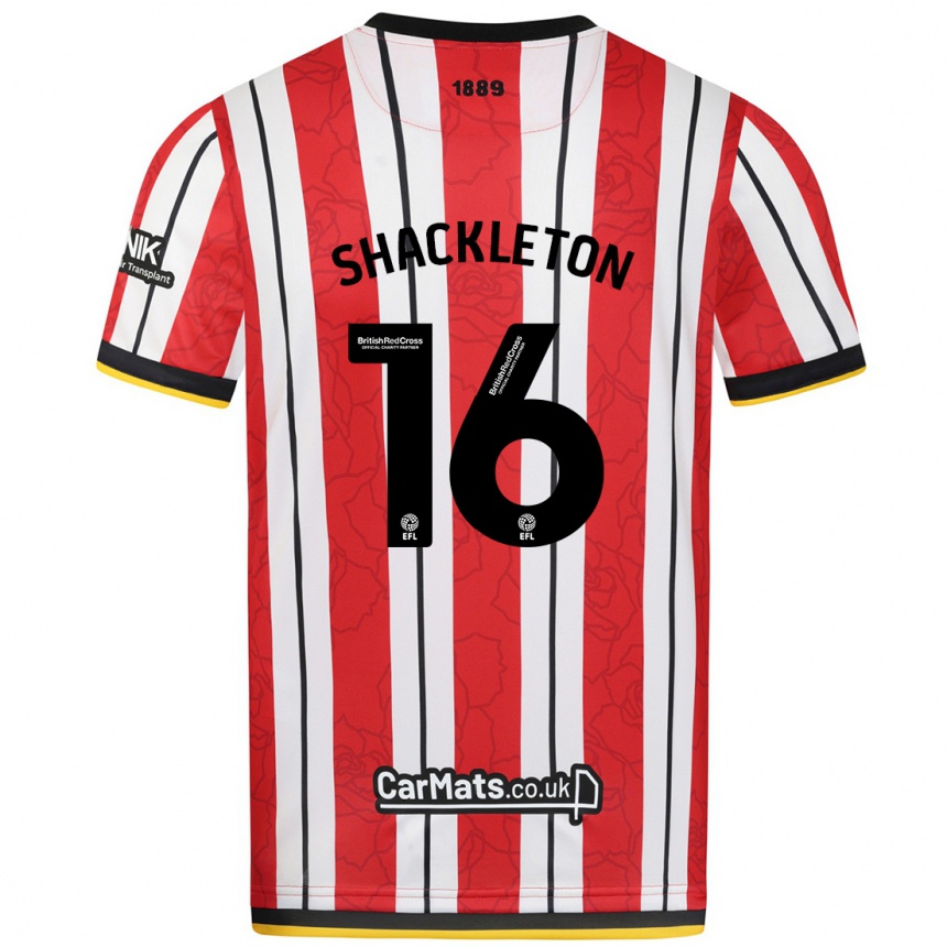 Gyermek Labdarúgás Jamie Shackleton #16 Piros Fehér Csíkok Hazai Jersey 2024/25 Mez Póló Ing