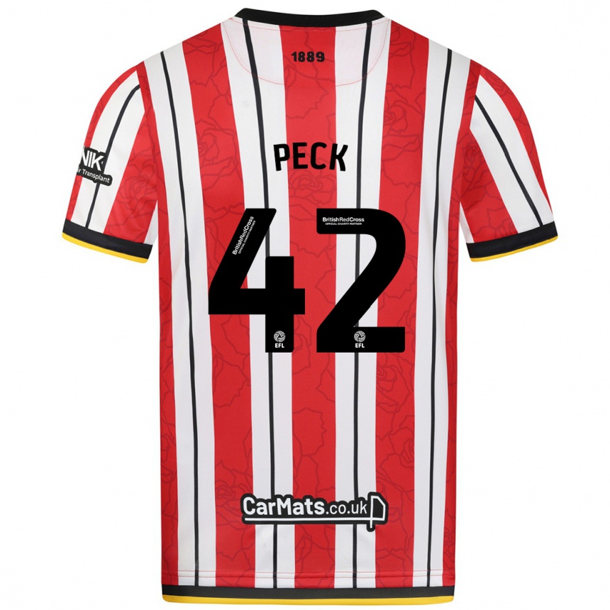 Gyermek Labdarúgás Sydie Peck #42 Piros Fehér Csíkok Hazai Jersey 2024/25 Mez Póló Ing