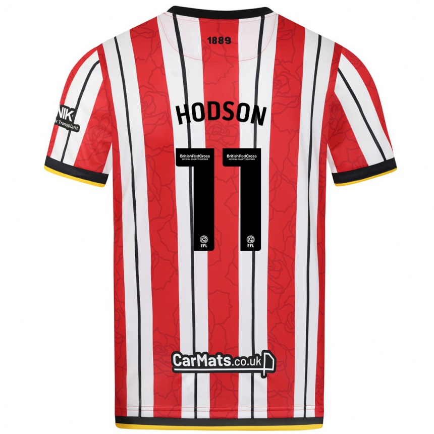 Gyermek Labdarúgás Ashley Hodson #11 Piros Fehér Csíkok Hazai Jersey 2024/25 Mez Póló Ing