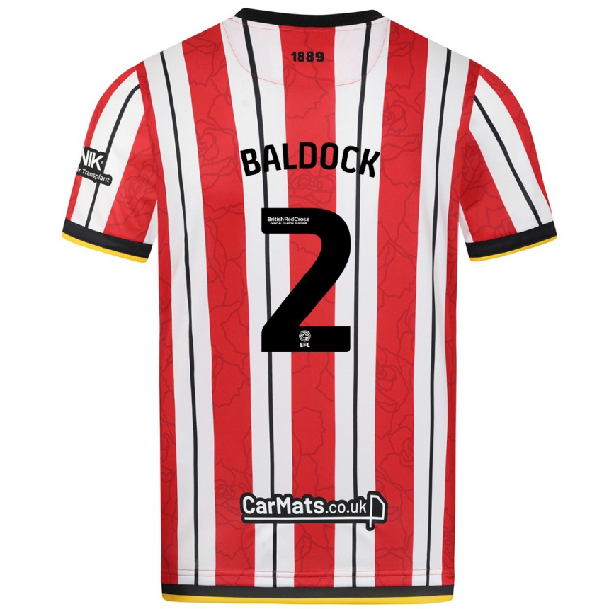 Gyermek Labdarúgás George Baldock #2 Piros Fehér Csíkok Hazai Jersey 2024/25 Mez Póló Ing