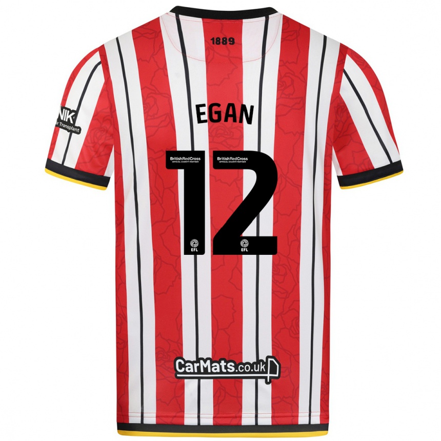 Gyermek Labdarúgás John Egan #12 Piros Fehér Csíkok Hazai Jersey 2024/25 Mez Póló Ing