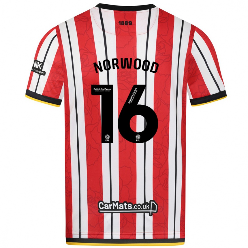 Gyermek Labdarúgás Oliver Norwood #16 Piros Fehér Csíkok Hazai Jersey 2024/25 Mez Póló Ing