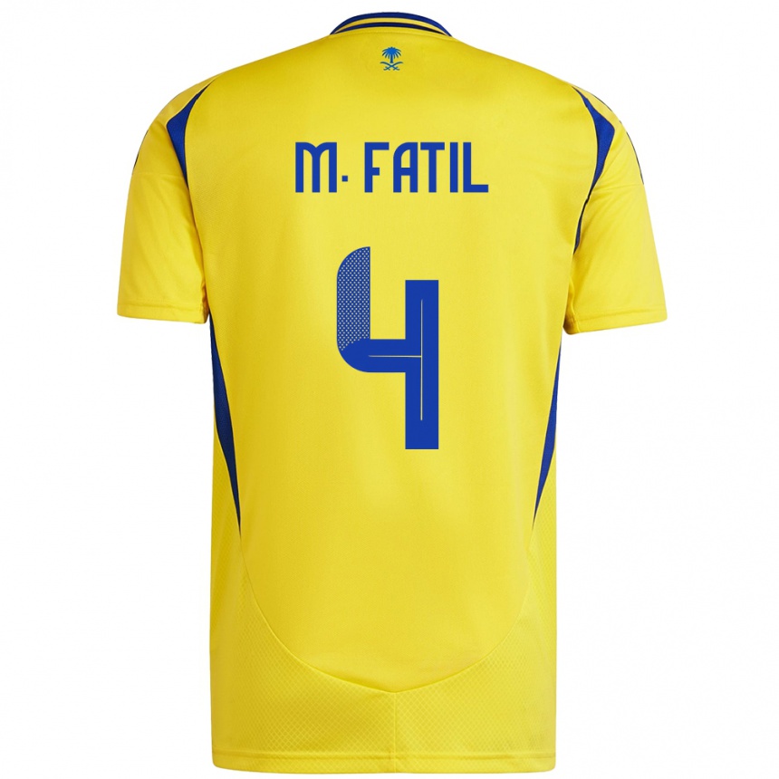 Gyermek Labdarúgás Mohammed Al-Fatil #4 Sárga Kék Hazai Jersey 2024/25 Mez Póló Ing