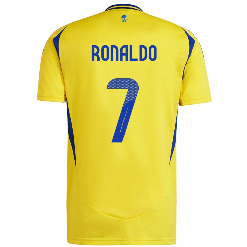 Gyermek Labdarúgás Cristiano Ronaldo #7 Sárga Kék Hazai Jersey 2024/25 Mez Póló Ing