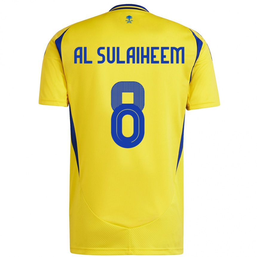 Gyermek Labdarúgás Abdulmajeed Al-Sulaiheem #8 Sárga Kék Hazai Jersey 2024/25 Mez Póló Ing