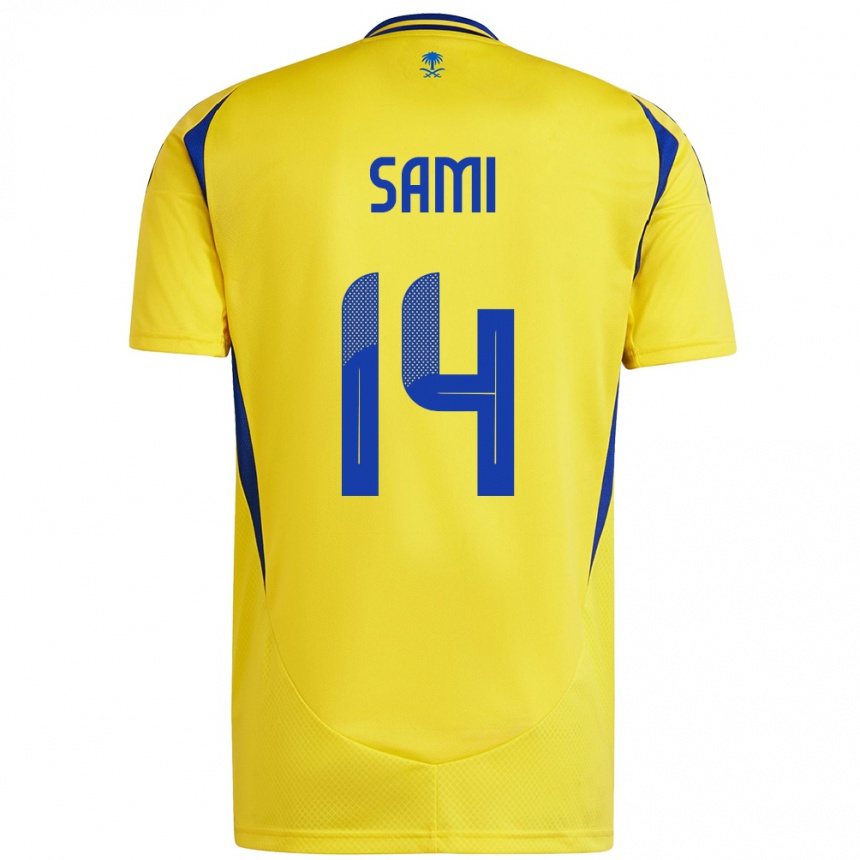 Gyermek Labdarúgás Sami Al-Najei #14 Sárga Kék Hazai Jersey 2024/25 Mez Póló Ing