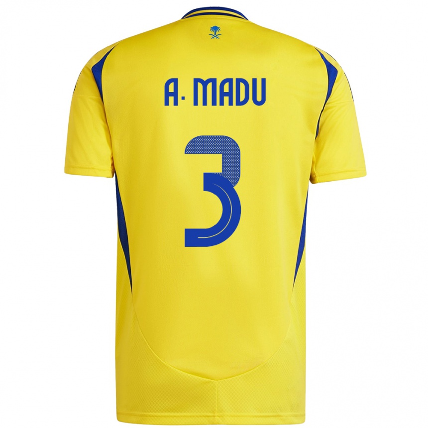 Gyermek Labdarúgás Abdullah Madu #3 Sárga Kék Hazai Jersey 2024/25 Mez Póló Ing