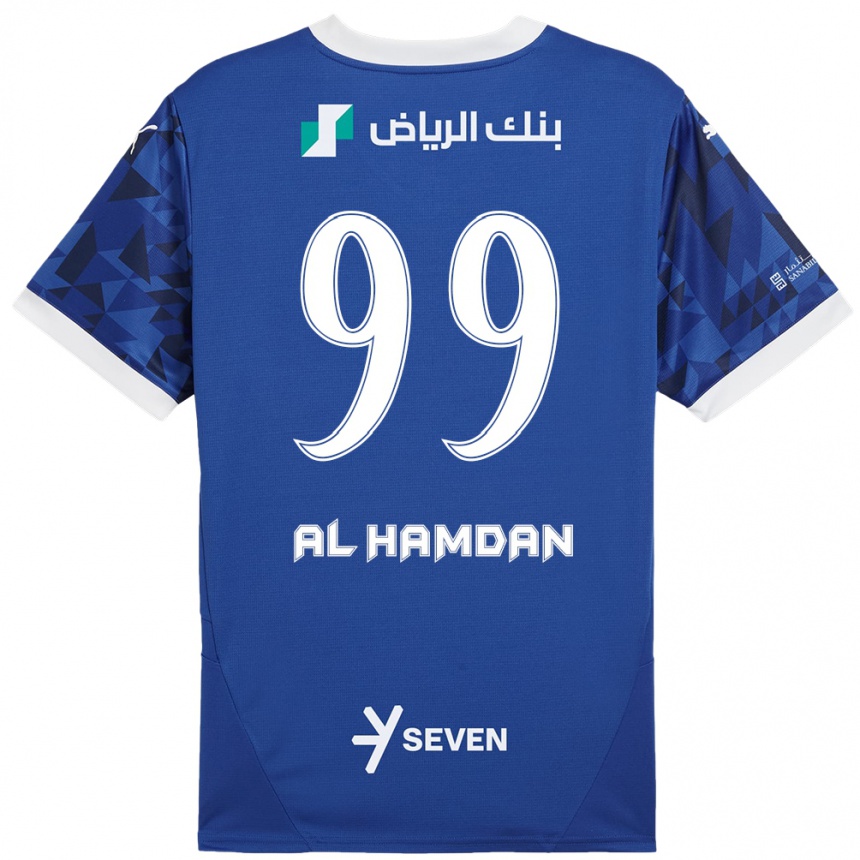 Gyermek Labdarúgás Abdullah Al-Hamdan #99 Sötétkék Fehér Hazai Jersey 2024/25 Mez Póló Ing