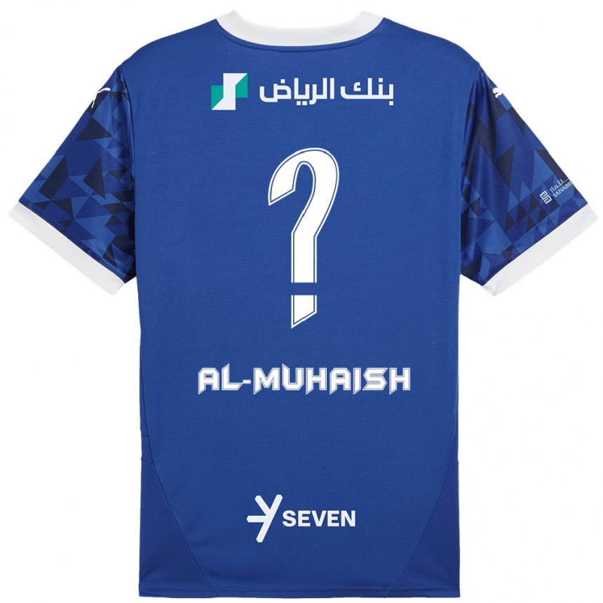 Gyermek Labdarúgás Mohammed Al-Muhaish #0 Sötétkék Fehér Hazai Jersey 2024/25 Mez Póló Ing