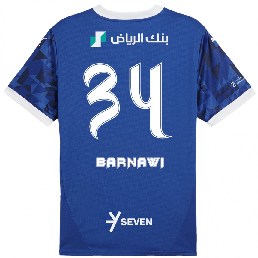 Gyermek Labdarúgás Saleh Barnawi #34 Sötétkék Fehér Hazai Jersey 2024/25 Mez Póló Ing