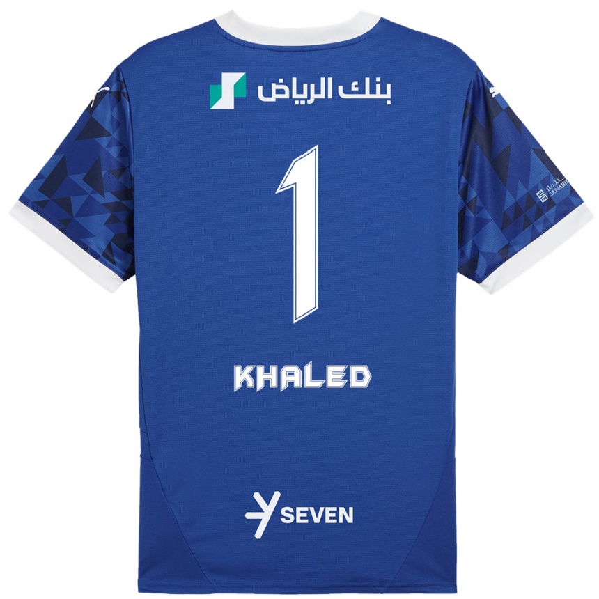 Gyermek Labdarúgás Nawal Khaled #1 Sötétkék Fehér Hazai Jersey 2024/25 Mez Póló Ing