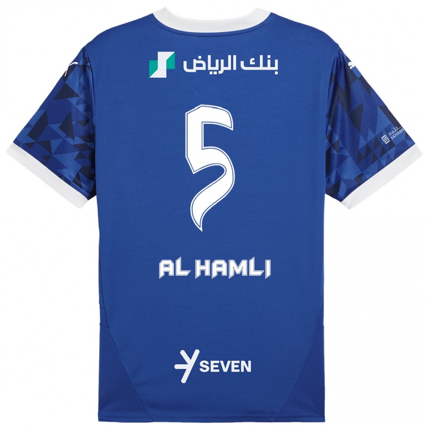 Gyermek Labdarúgás Noura Al-Hamli #5 Sötétkék Fehér Hazai Jersey 2024/25 Mez Póló Ing