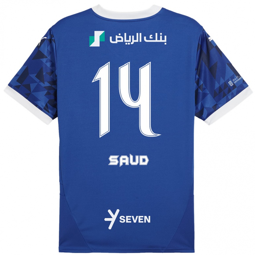 Gyermek Labdarúgás Nouf Saud #14 Sötétkék Fehér Hazai Jersey 2024/25 Mez Póló Ing