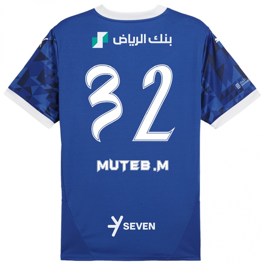 Gyermek Labdarúgás Muteb Al-Mufarrij #32 Sötétkék Fehér Hazai Jersey 2024/25 Mez Póló Ing