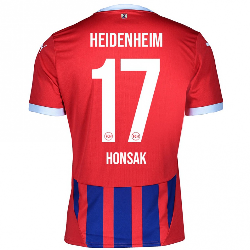 Gyermek Labdarúgás Mathias Honsak #17 Piros Kék Hazai Jersey 2024/25 Mez Póló Ing