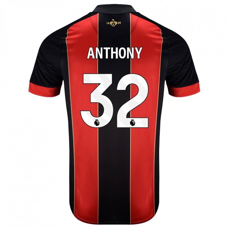 Gyermek Labdarúgás Jaidon Anthony #32 Piros Fekete Hazai Jersey 2024/25 Mez Póló Ing