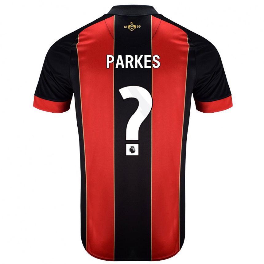 Gyermek Labdarúgás Sonny Parkes #0 Piros Fekete Hazai Jersey 2024/25 Mez Póló Ing