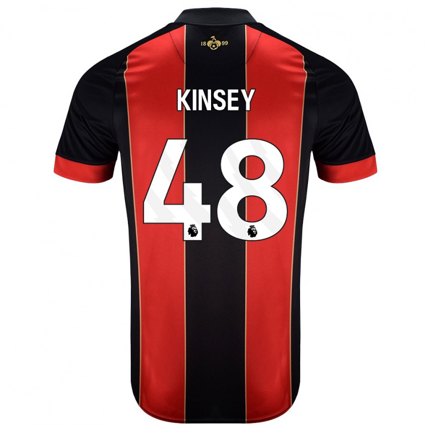 Gyermek Labdarúgás Max Kinsey #48 Piros Fekete Hazai Jersey 2024/25 Mez Póló Ing