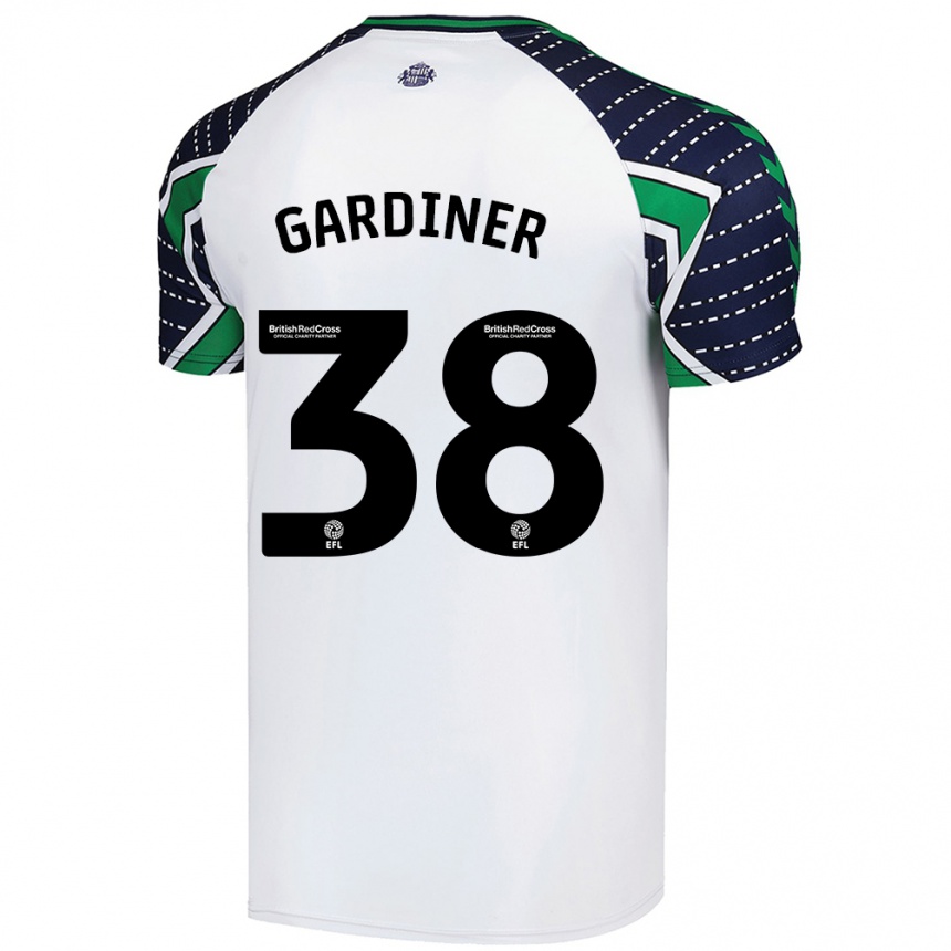 Gyermek Labdarúgás Harry Gardiner #38 Fehér Idegenbeli Jersey 2024/25 Mez Póló Ing