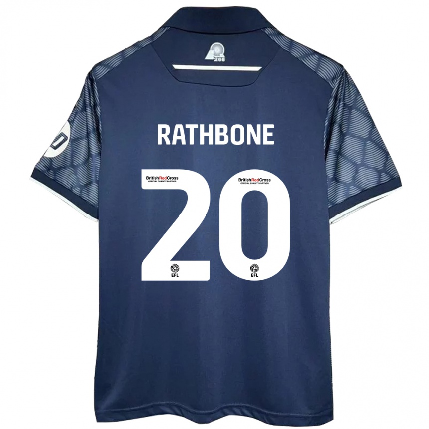 Gyermek Labdarúgás Ollie Rathbone #20 Fekete Idegenbeli Jersey 2024/25 Mez Póló Ing