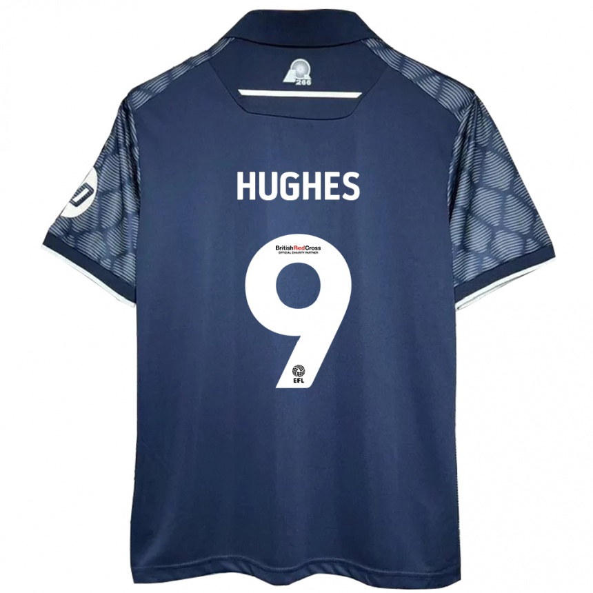 Gyermek Labdarúgás Rosie Hughes #9 Fekete Idegenbeli Jersey 2024/25 Mez Póló Ing