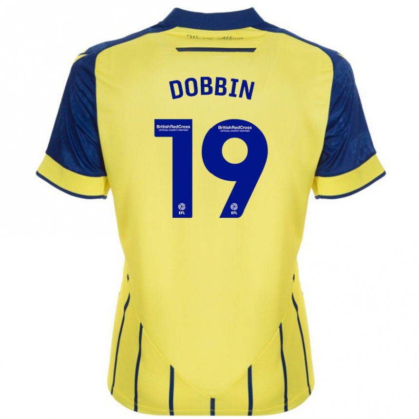 Gyermek Labdarúgás Lewis Dobbin #19 Sárga Kék Idegenbeli Jersey 2024/25 Mez Póló Ing