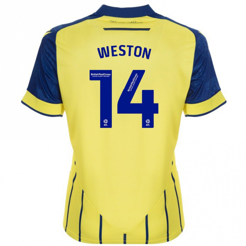 Gyermek Labdarúgás Steph Weston #14 Sárga Kék Idegenbeli Jersey 2024/25 Mez Póló Ing