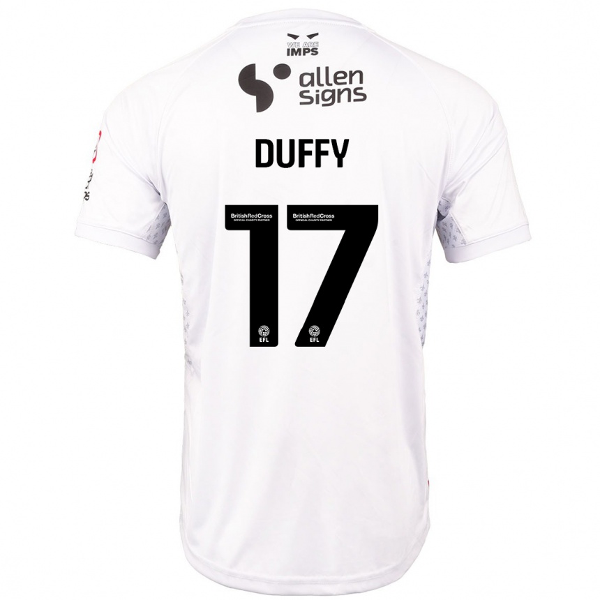 Gyermek Labdarúgás Dylan Duffy #17 Piros Fehér Idegenbeli Jersey 2024/25 Mez Póló Ing