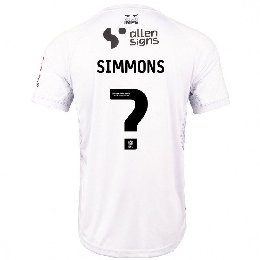 Gyermek Labdarúgás Noah Simmons #0 Piros Fehér Idegenbeli Jersey 2024/25 Mez Póló Ing