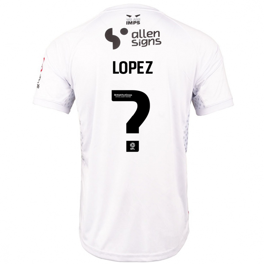 Gyermek Labdarúgás Jersey Lopez #0 Piros Fehér Idegenbeli Jersey 2024/25 Mez Póló Ing